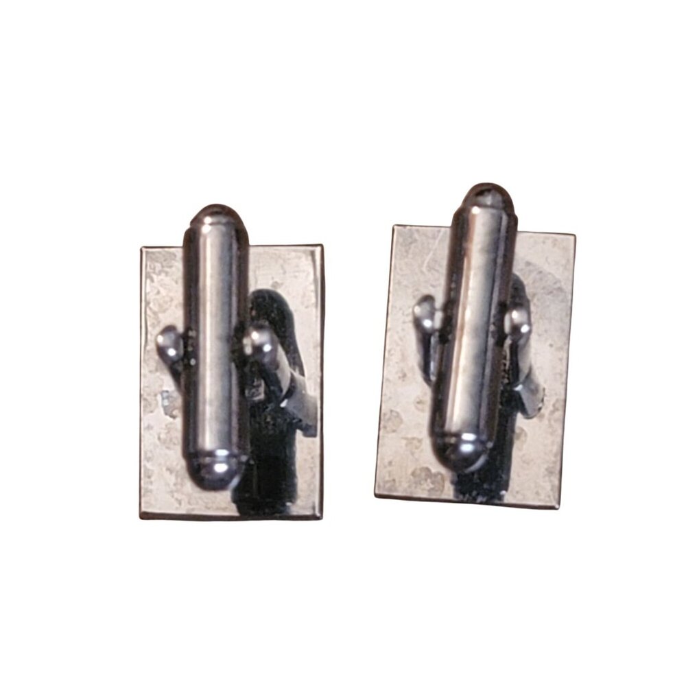 Vintage Mens Rectangular Silver-Tone Cufflinks Wi… - image 5